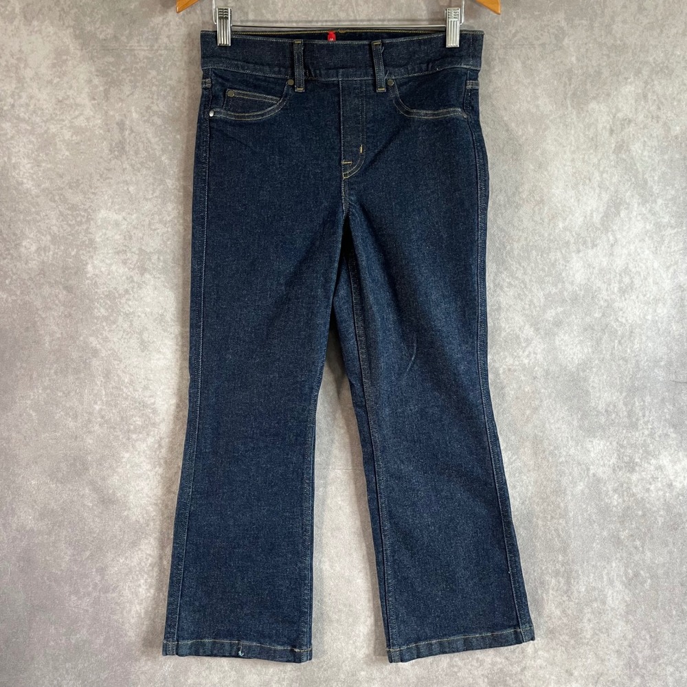 Spanx Flare Jean Women Medium Petite Blue Dark Wash Pull On Stretch Denim Casual